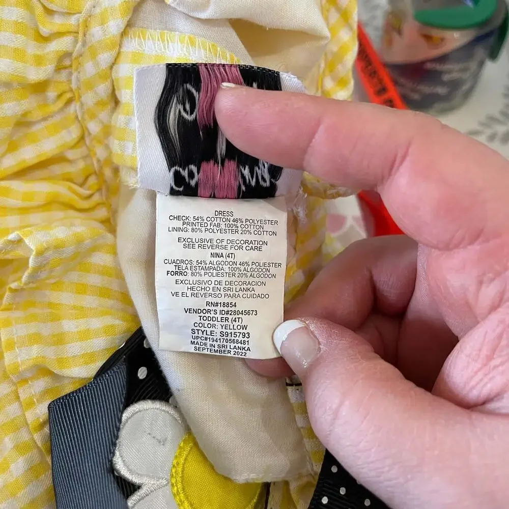 Yellow Seersucker Gingham Bumblebee Dress w/ Daisy Bow & Polka Dot Ruffle Hem